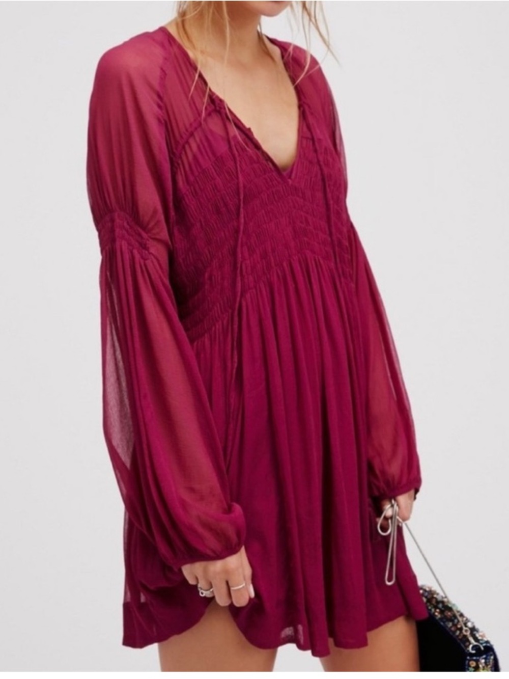 Free People Lini Smocked Mini Dress Mulberry NWT M